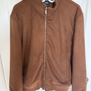 Zara Brown Suede Bomber Jacket Men’s Size Large